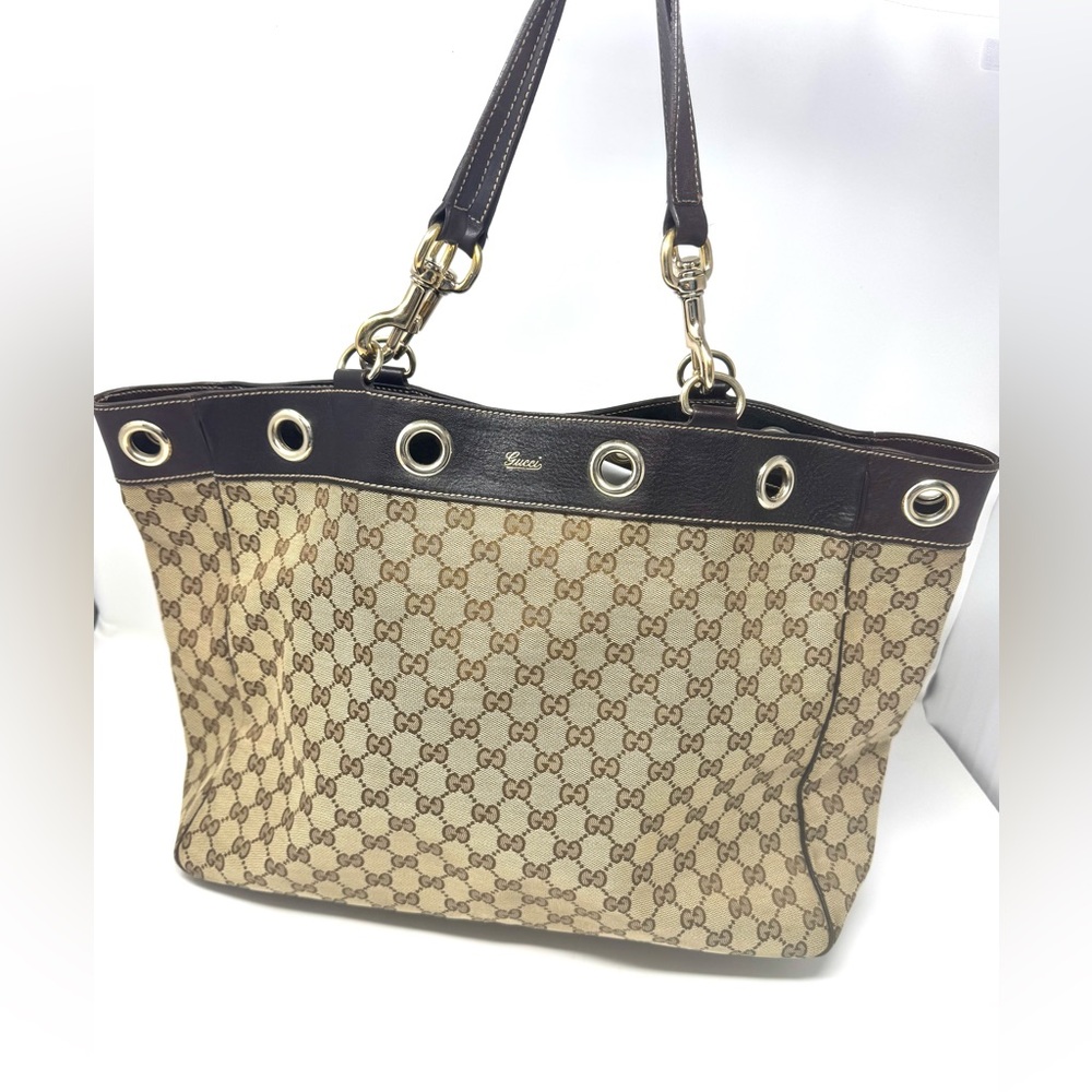 Gucci Positano GG Monogram Canvas Brown Tote Bag – Gold Hardware